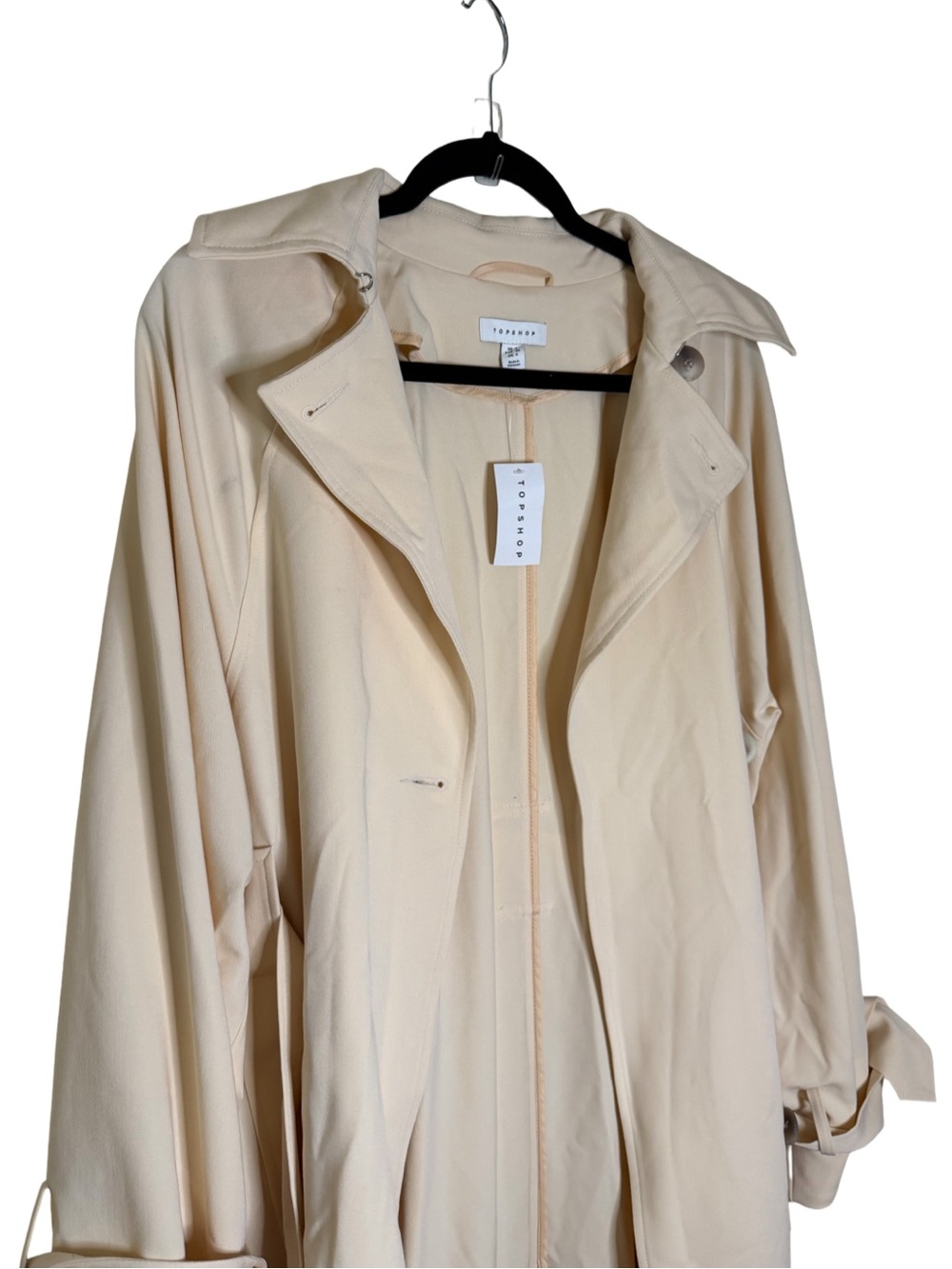 Topshop NWT Cream Trench Coat Belted Long Sleeve Jacket Size 4 - Picture 4 of 9